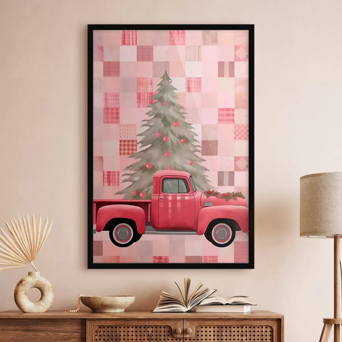 Poster Retro-Lkw mit Weihnachtsbaum f46632