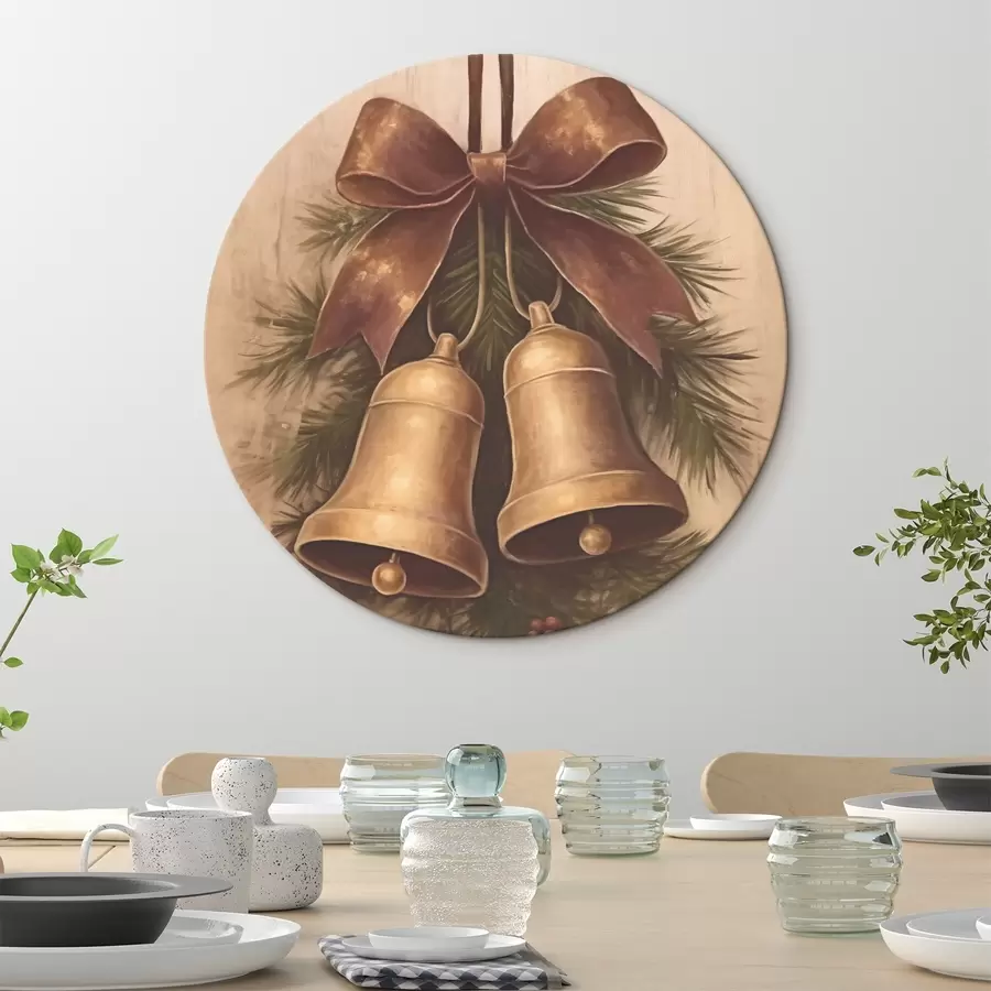 Fototapete Vintage-Weihnachtsdekoration mit zwei Glocken und einer Schleife r46626