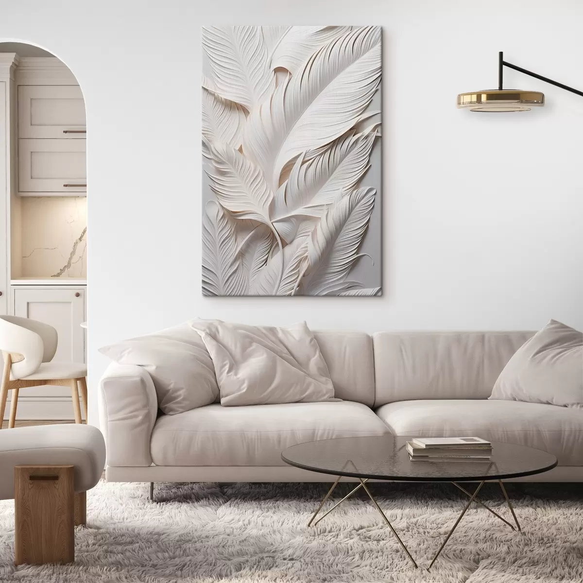 Fototapete Weiße Blätter mit filigranen Details, die einen strukturierten und vielschichtigen Effekt erzeugen, minimalistische Kunst s46706