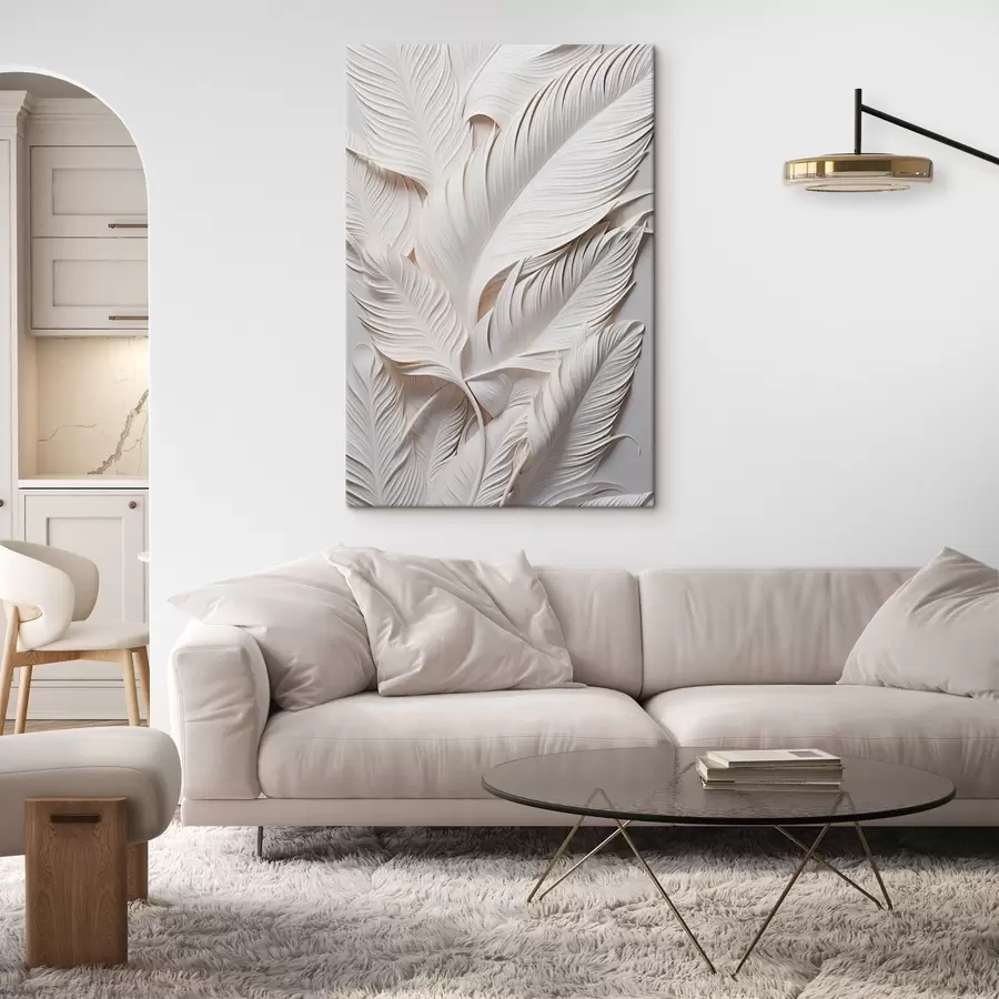 Fototapete Weiße Blätter mit filigranen Details, die einen strukturierten und vielschichtigen Effekt erzeugen, minimalistische Kunst s46706