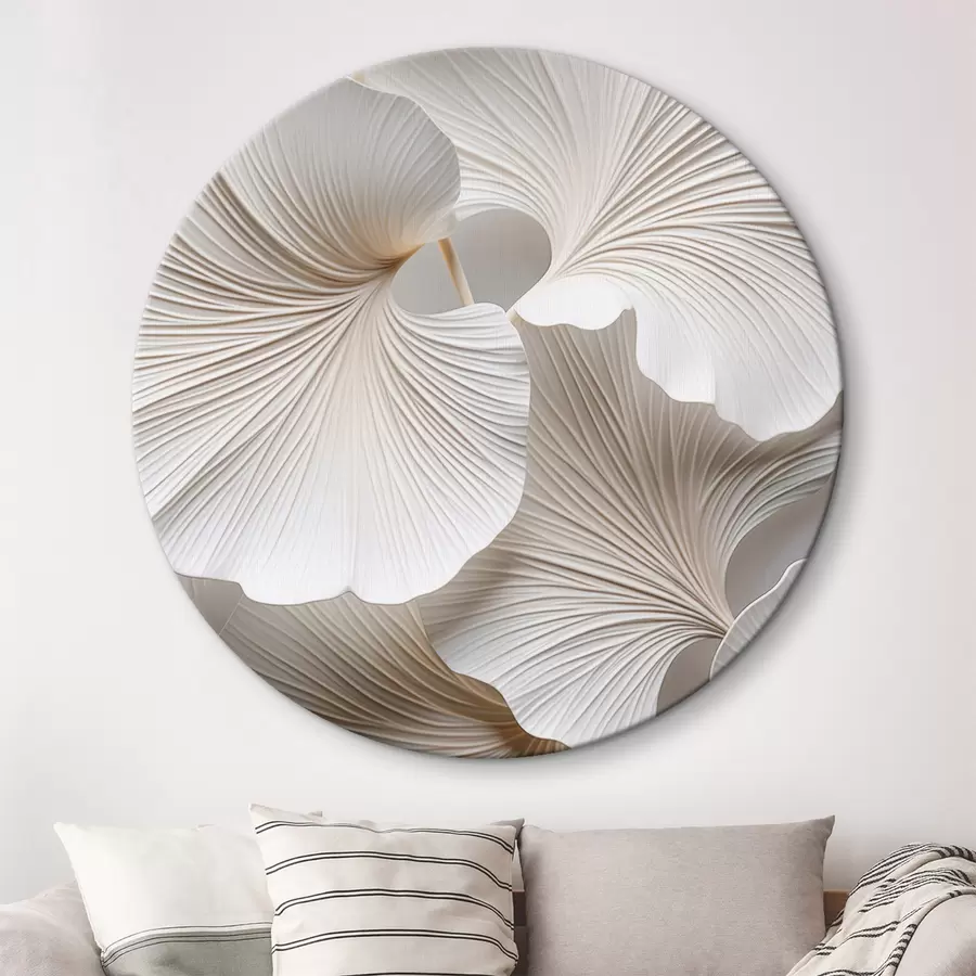 Fototapete Weiße Ginkgo-Biloba-Blätter mit detaillierten Adern, sanfter Beleuchtung, strukturiertem, elegantem und minimalistischem Design r46705