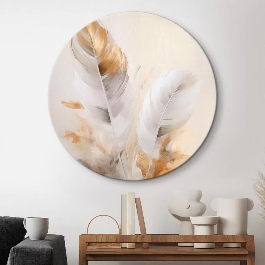 Fototapete Abstrakte Federn, umgeben von beigen und braunen Federn, weich und zart, auf hellbeigem Hintergrund r46711