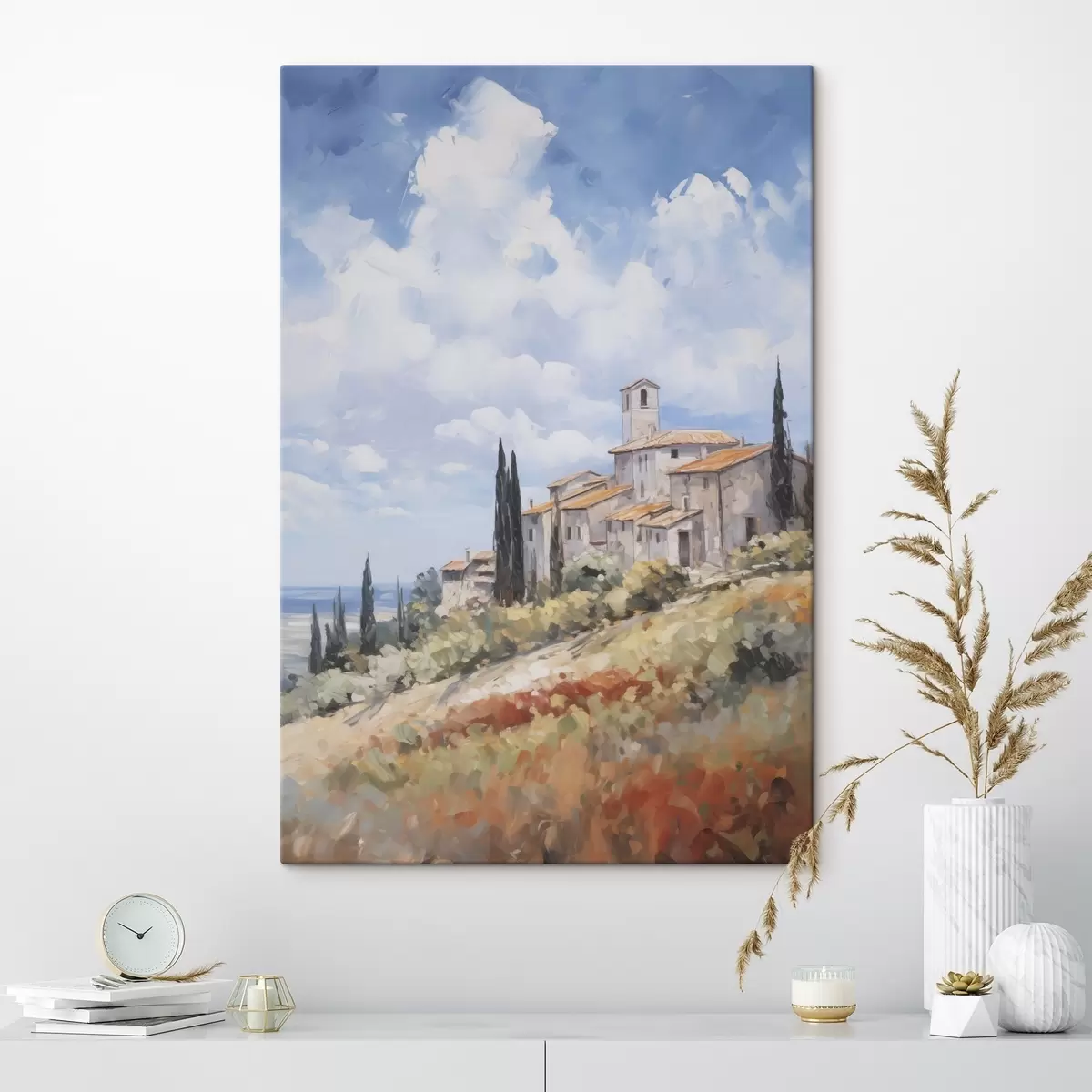 Fototapete Imitation einer ländlichen Landschaft in der Malerei s46716