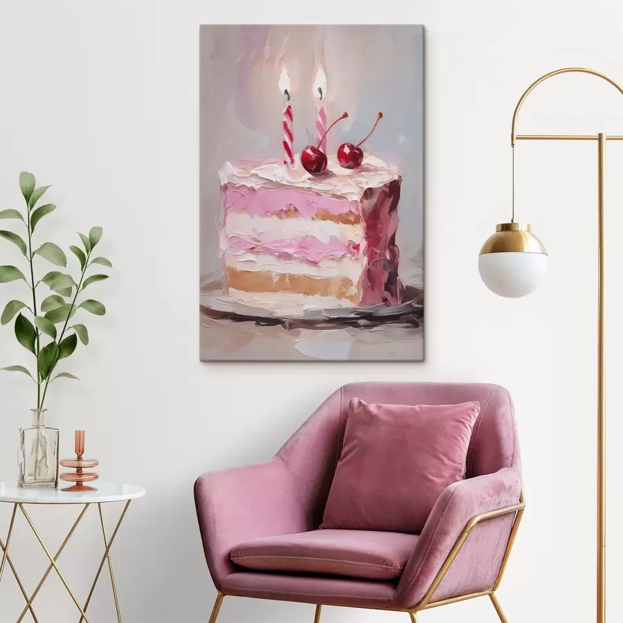 Fototapete Ein Stück Kuchen, das ein Gemälde imitiert s46718