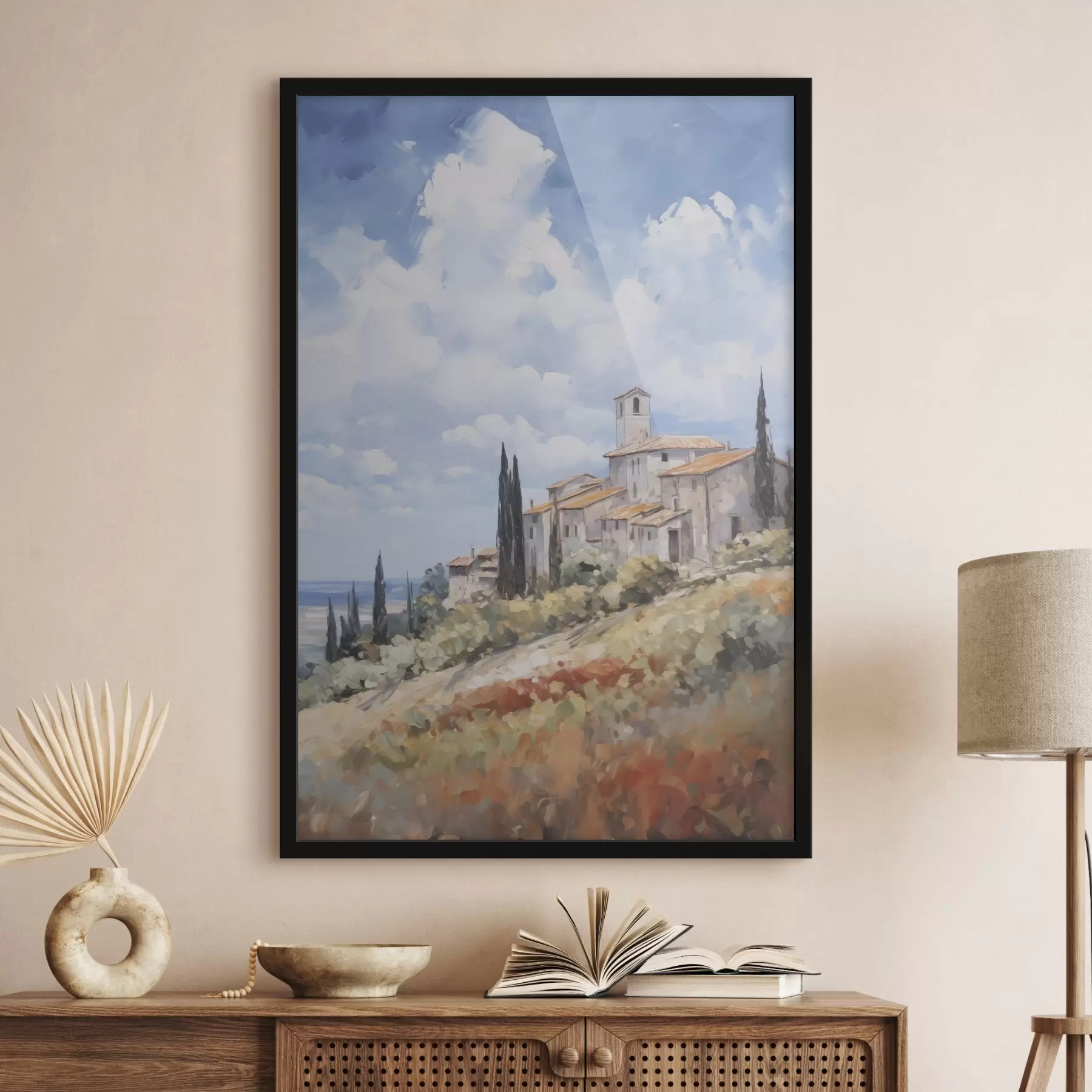 Fototapete Imitation einer ländlichen Landschaft in der Malerei f46716