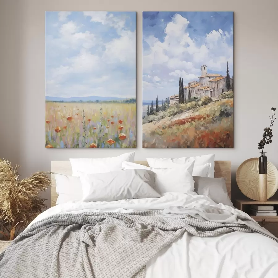 Fototapete Imitation einer ländlichen Landschaft in der Malerei m01018