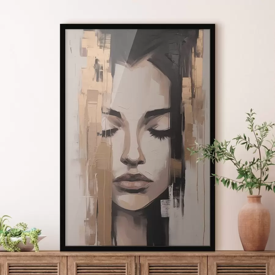 Fototapete Porträt einer Frau. Abstrakte Pinselstriche f46733