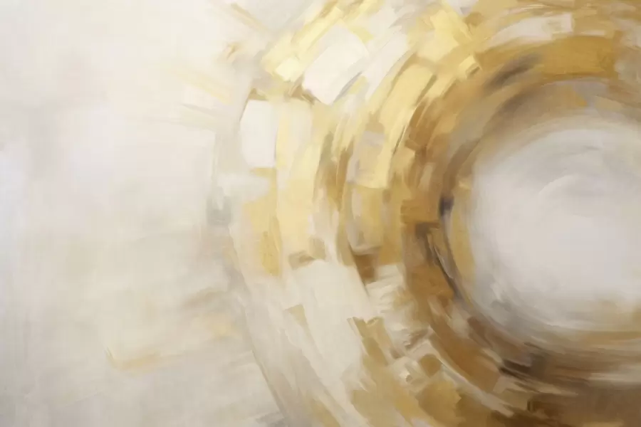 Fototapete Abstrakte Malerei-Imitation mit kreisförmigen, strukturierten Pinselstrichen in Gelb und Weiß, die ein Gefühl von Bewegung erzeugen. w09558