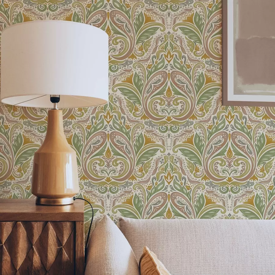 Fototapete Zierliche Blattwirbel in Grün- und Terrakottatönen a00927v1