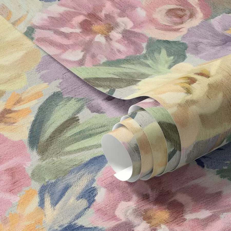 Fototapete Pastellfarbene, verschwommene Pinselblumen, sanfte Farbpalette a00954