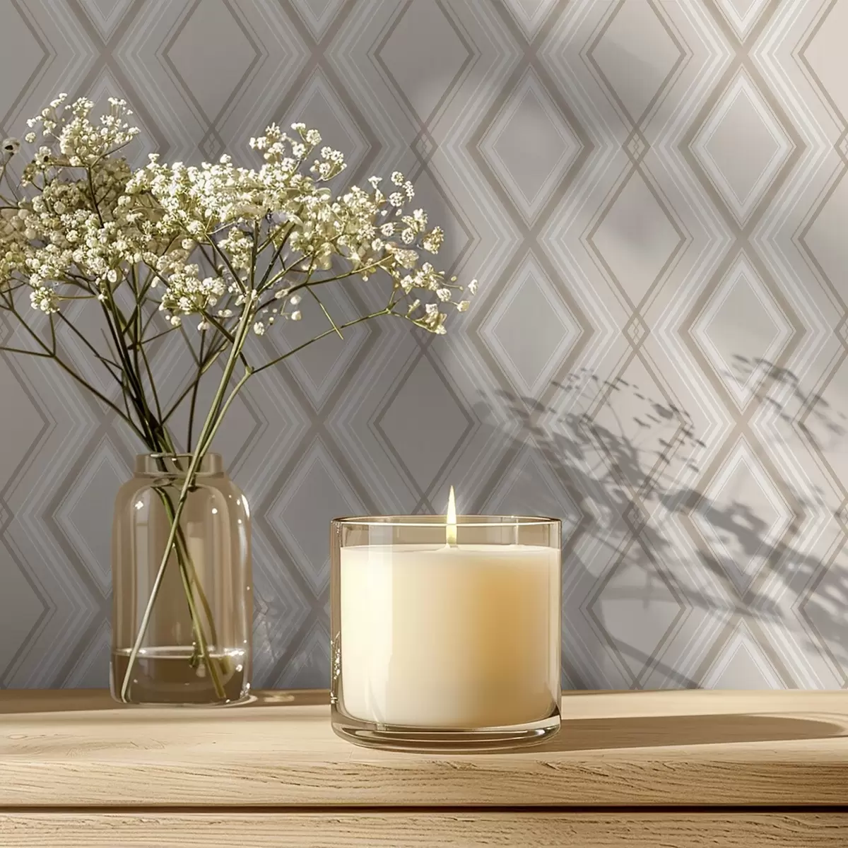 Tapete Hellbeiger Hintergrund mit mehrschichtigem Rautenraster a00975v2