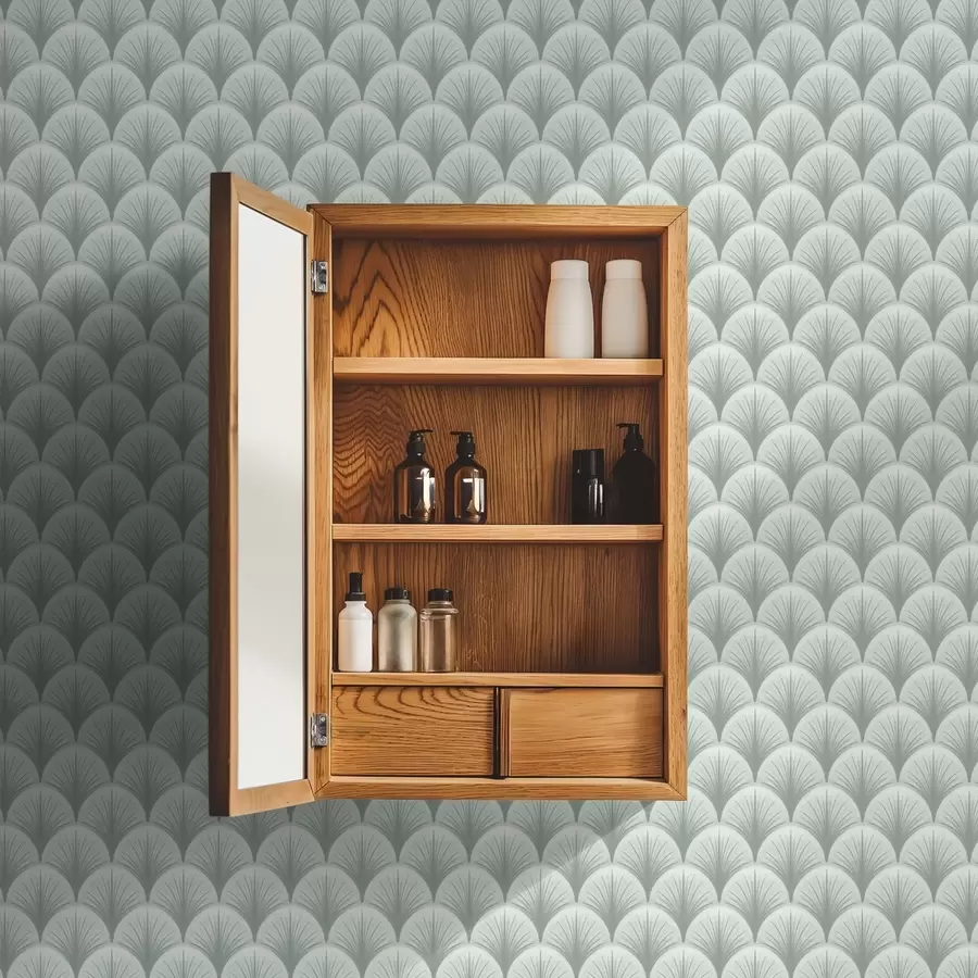 Fototapete Minzfarbene Fächerbögen mit Strahlen auf einem sanften grünlichen Hintergrund a00978v2