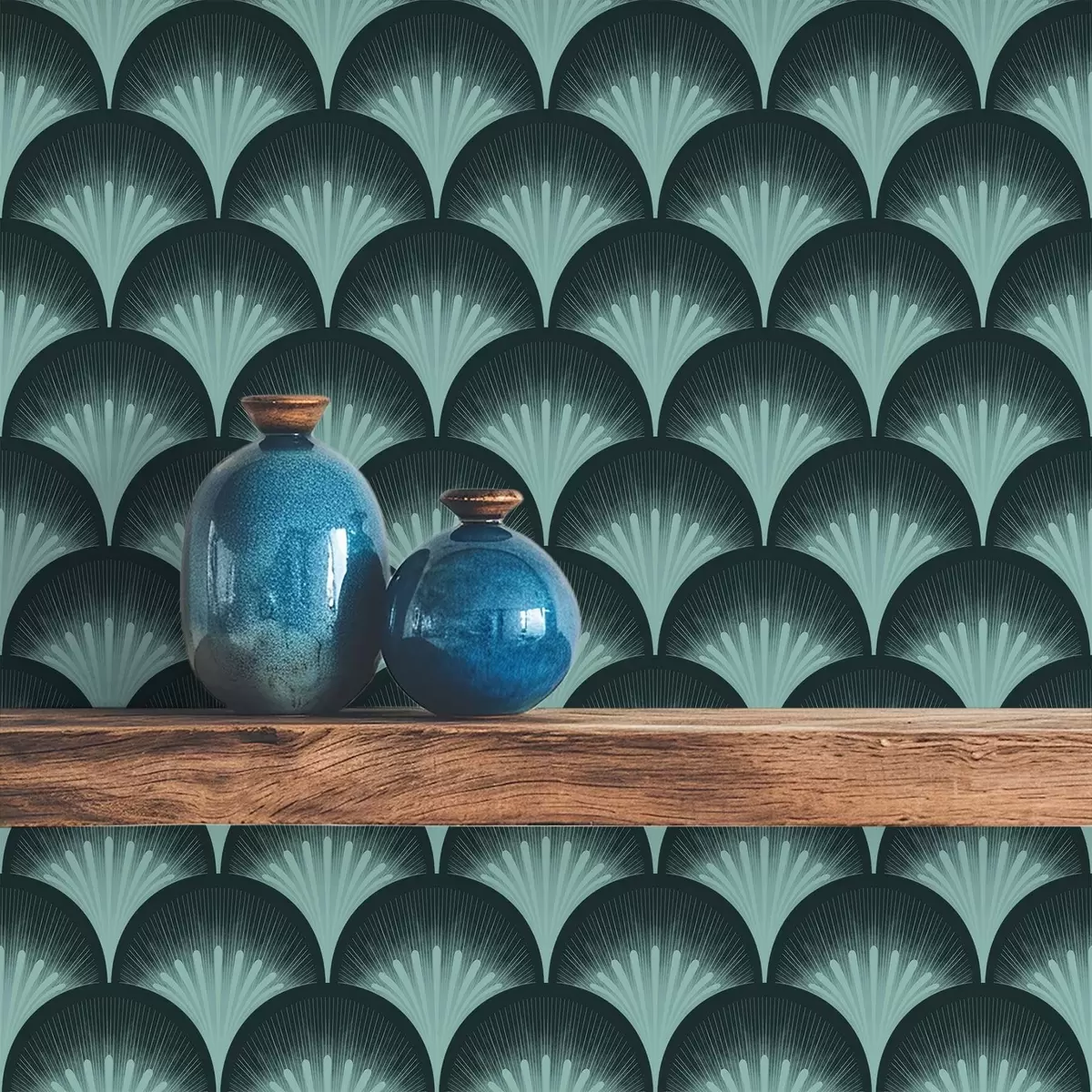 Tapete Kontrastierende Minzfächer auf fast schwarzem Hintergrund a00990