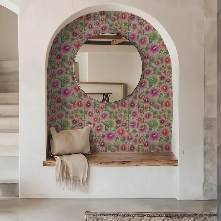 Fototapete Große Hibiskusblüten und Blätter auf dunkelgrünem Hintergrund a00993