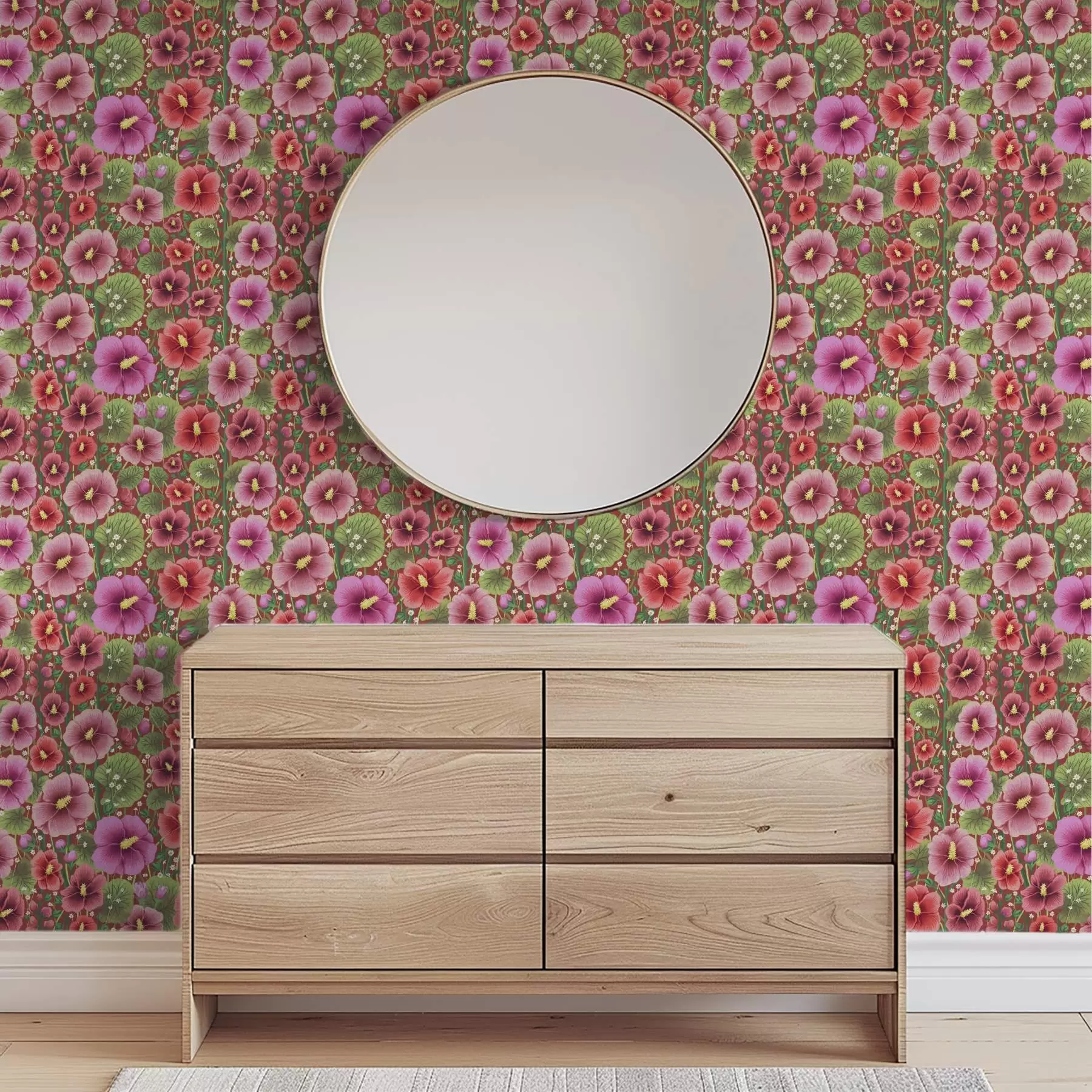 Fototapete Blühender Hibiskus auf warmem, bräunlich-rotem Hintergrund a00993v1