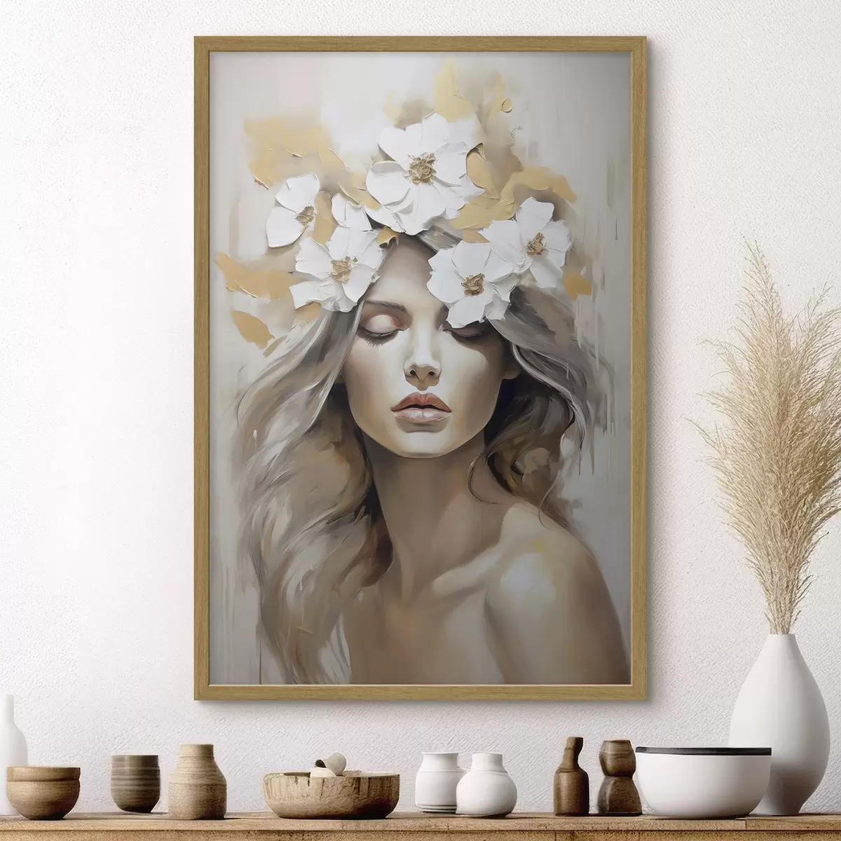 Poster Abstraktes Porträt eines Mädchens mit Blumen f46757