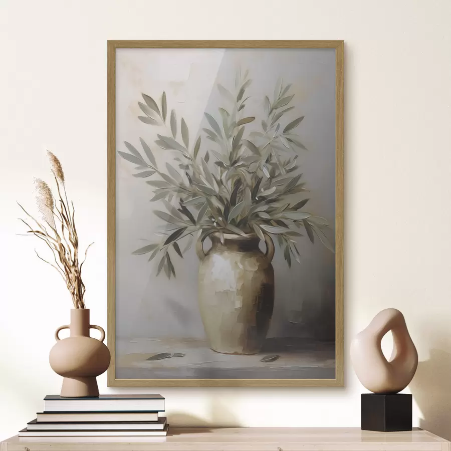 Fototapete Olivenzweige in einer Vase – Imitationsgemälde f46758