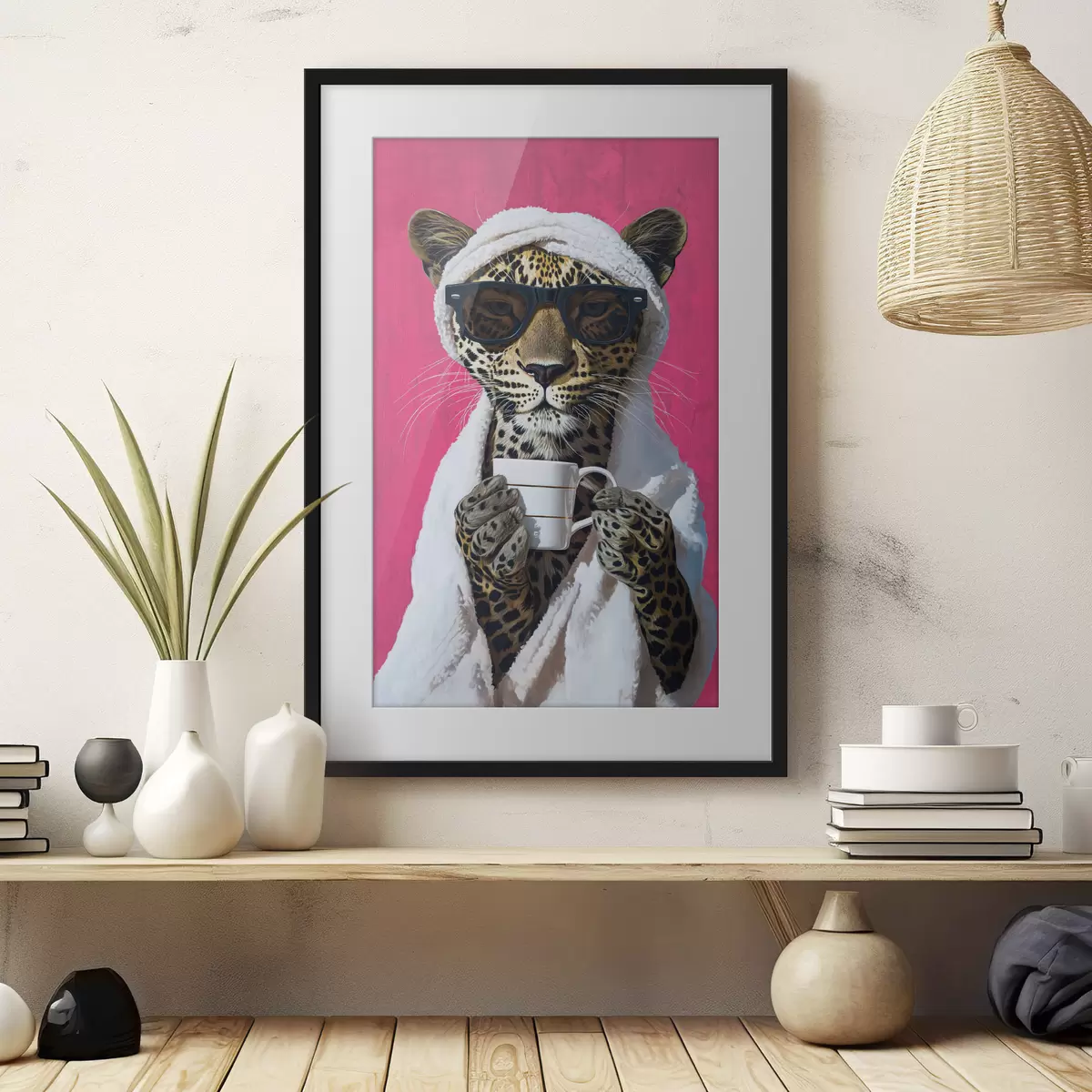 Poster Gepard mit Kaffee f46791