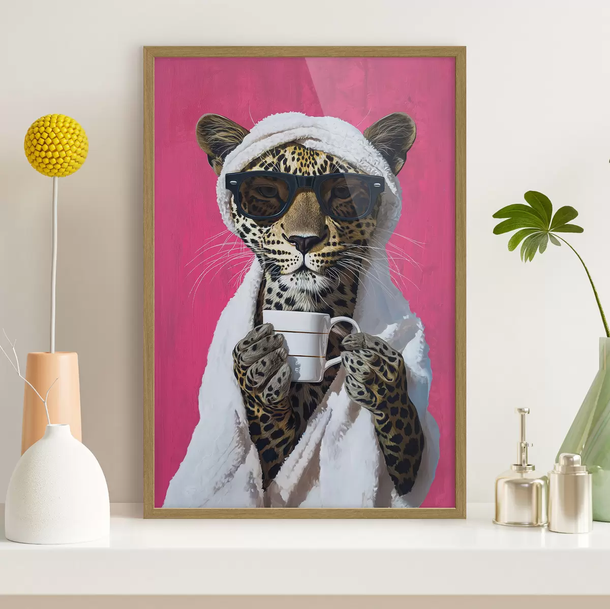 Poster Gepard mit Kaffee f46791