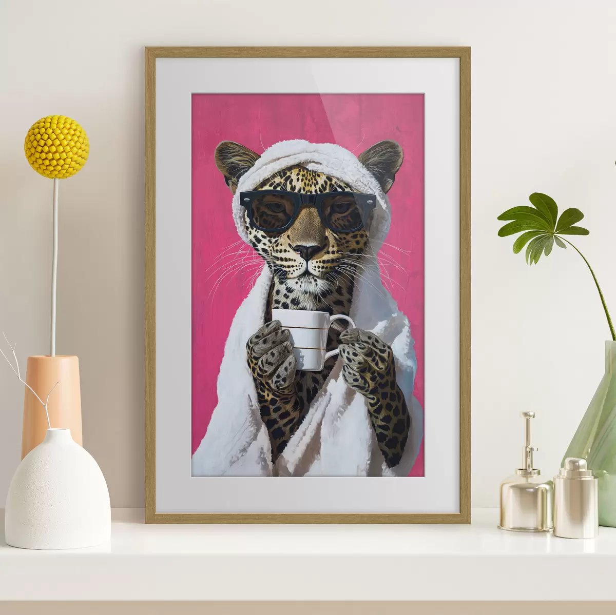 Poster Gepard mit Kaffee f46791