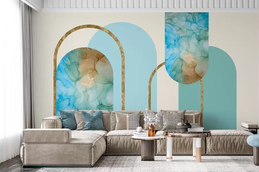 Fototapete Elegante Bögen mit Marmorimitat im Art-Déco-Stil w04879