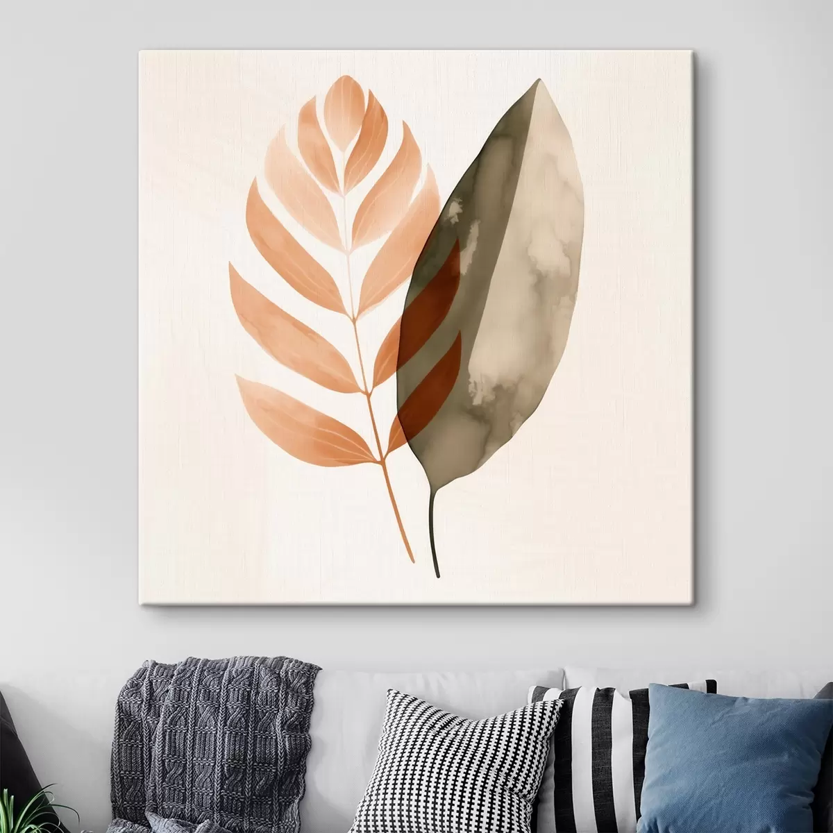 Fototapete Ein Duo aus Blattsilhouetten im abstrakten Aquarellstil s46645