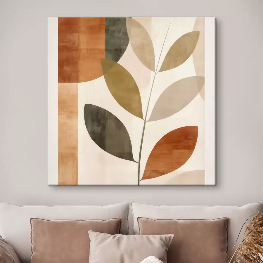 Fototapete Warme Blattkomposition in einem lyrischen, minimalistischen Stil s46646