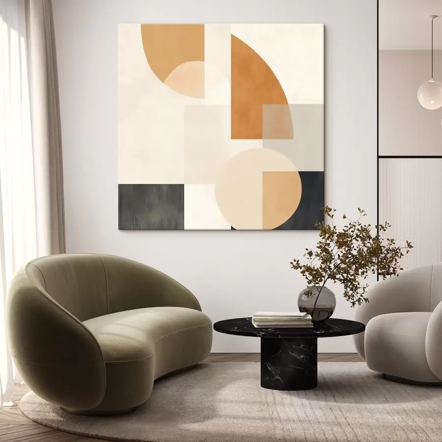 Fototapete Künstlerische Geometrie, die abgerundete und lineare Formen kombiniert s46665