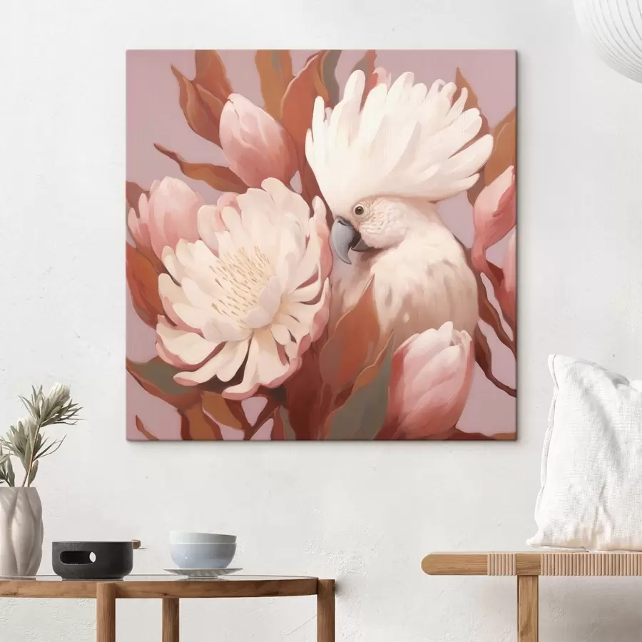 Fototapete Abstrakte künstlerische Darstellung eines Vogels in einer Blumenkomposition s46667