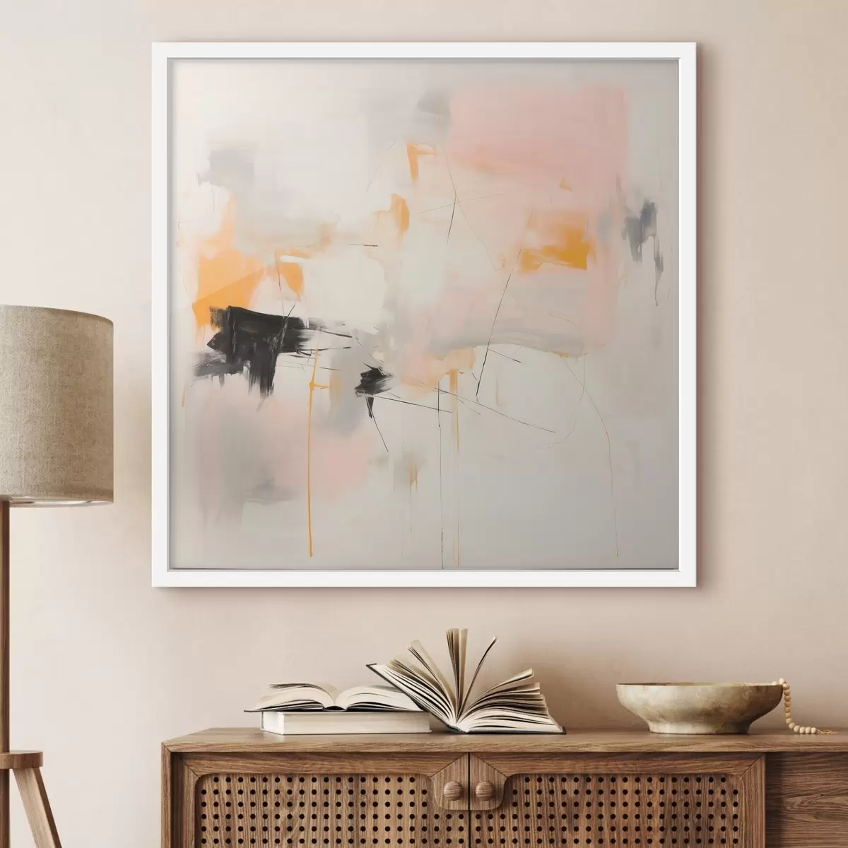 Poster Verschwommene Formen und dynamische Striche in einer gestischen Technik f46639