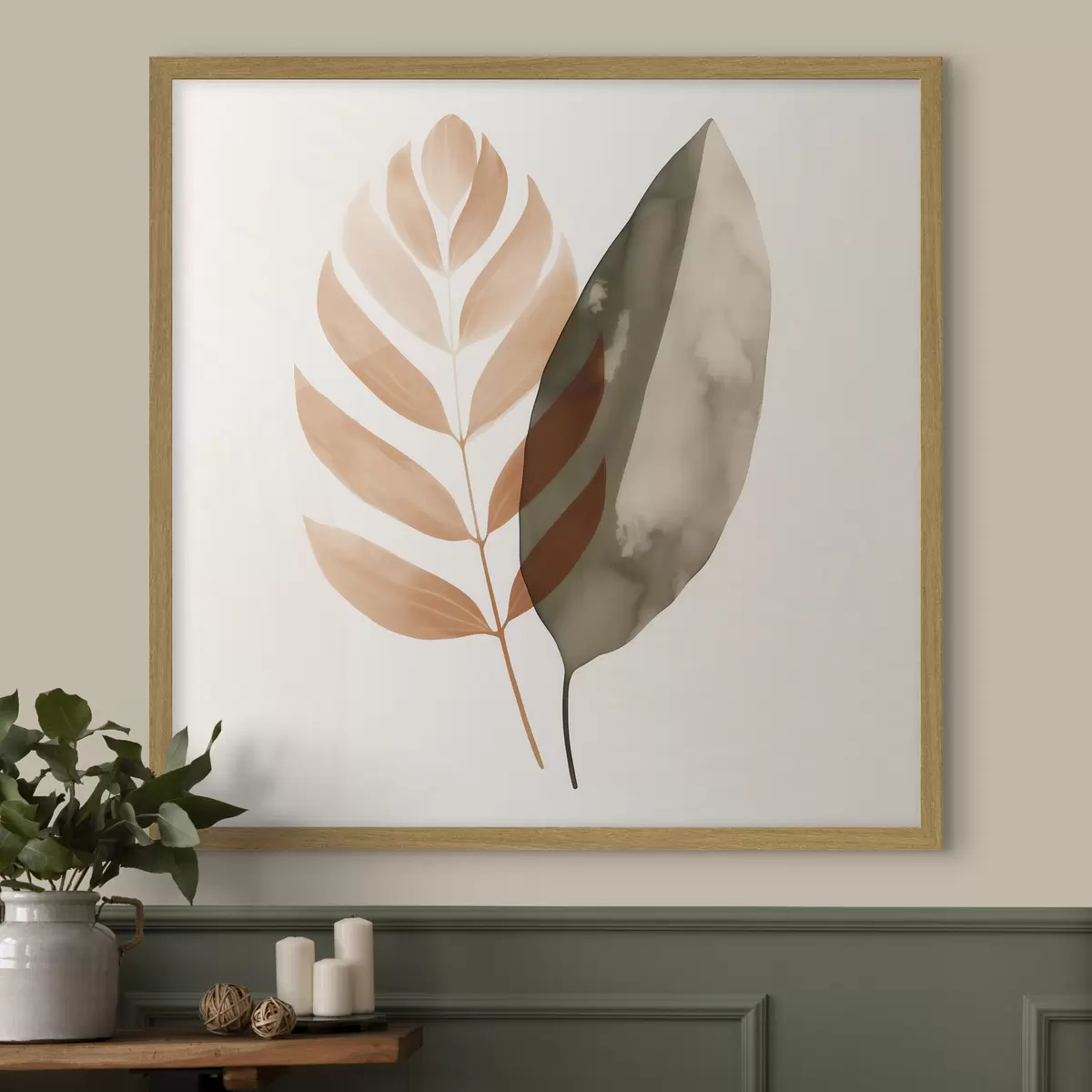 Poster Ein Duo aus Blattsilhouetten im abstrakten Aquarellstil f46645