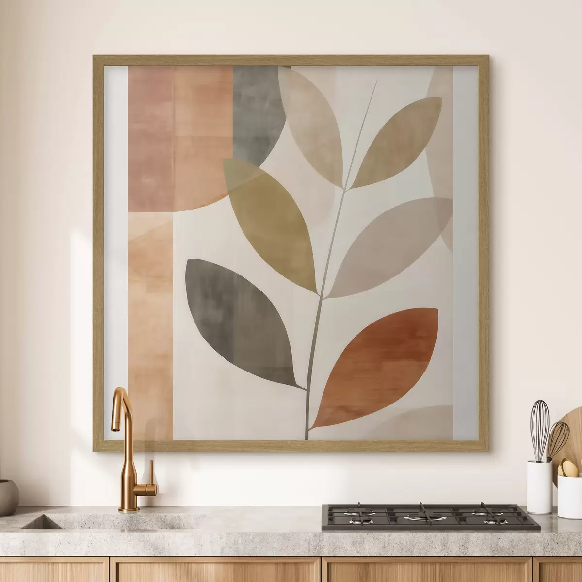 Poster Warme Blattkomposition in einem lyrischen, minimalistischen Stil f46646