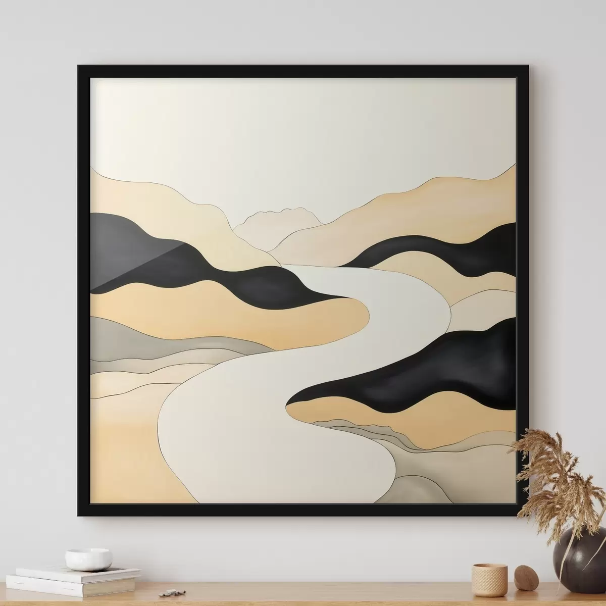 Poster Künstlerische Komposition mit kontrastierenden Akzenten in einer warmen Farbpalette f46663