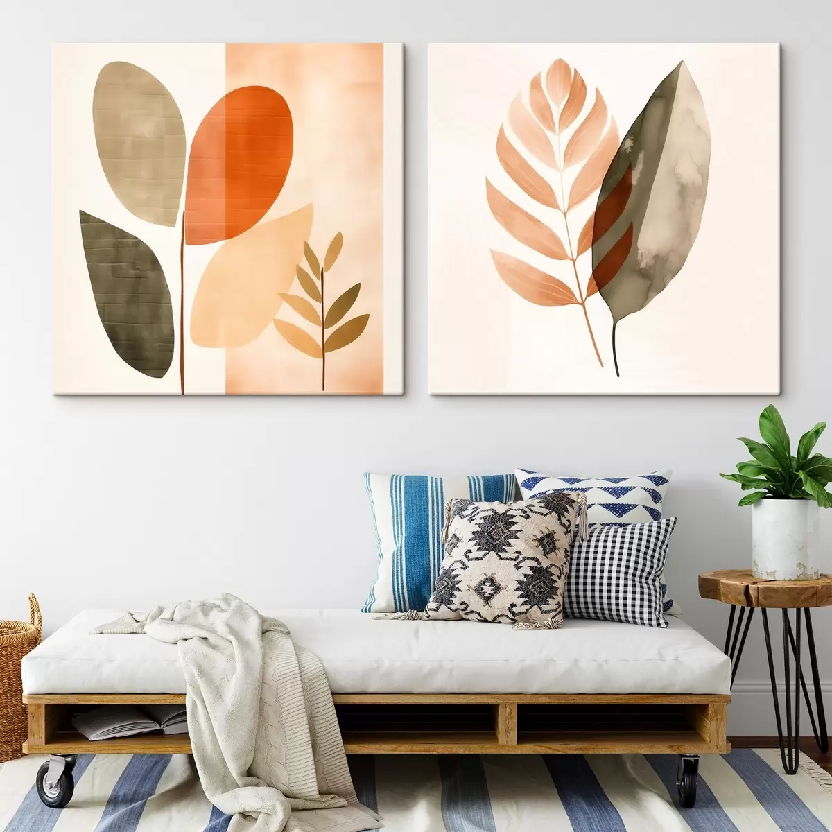 Fototapete Diptychon mit botanischen Motiven in Pastelltönen m00983