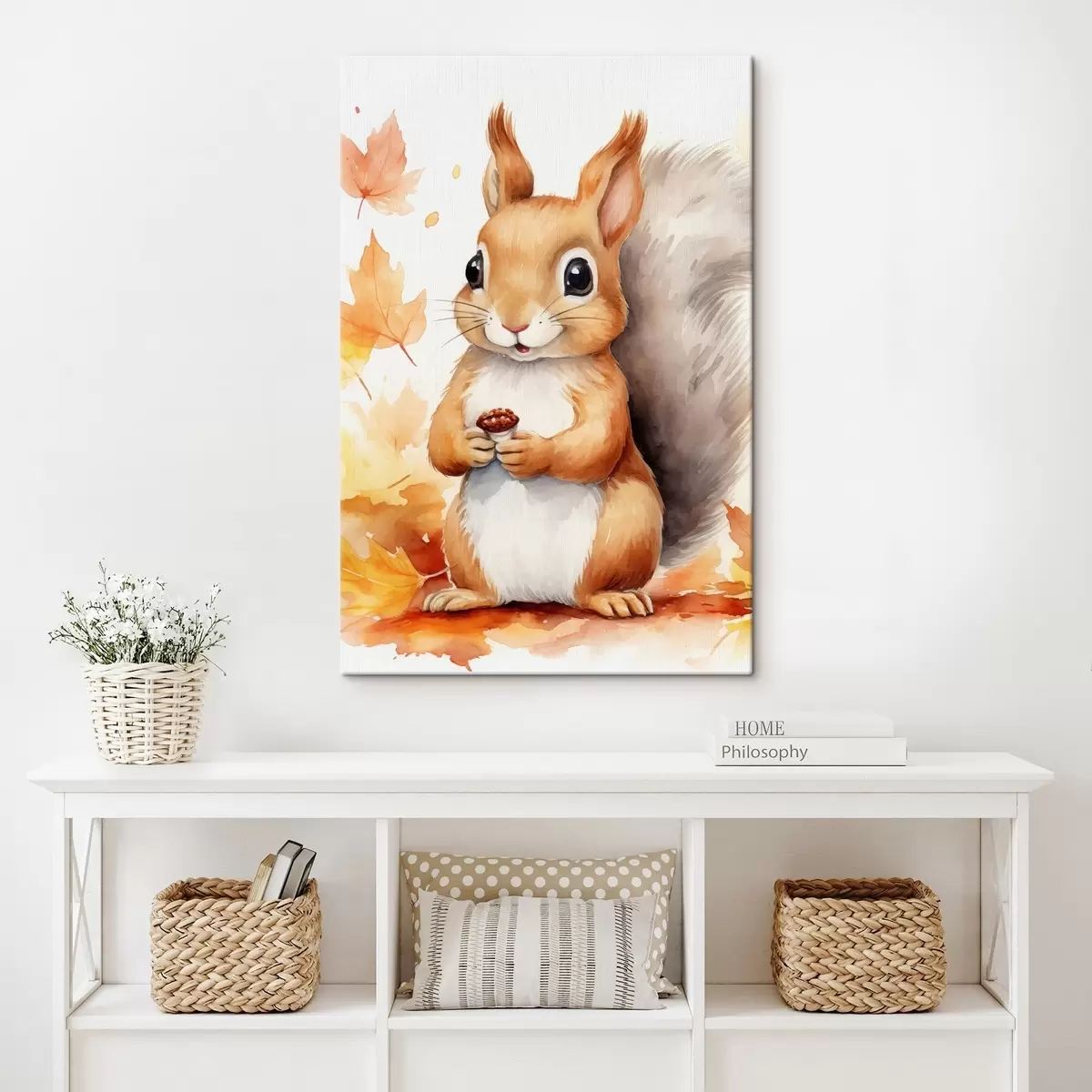 Fototapete Süßes Eichhörnchen, Aquarellimitation s46766