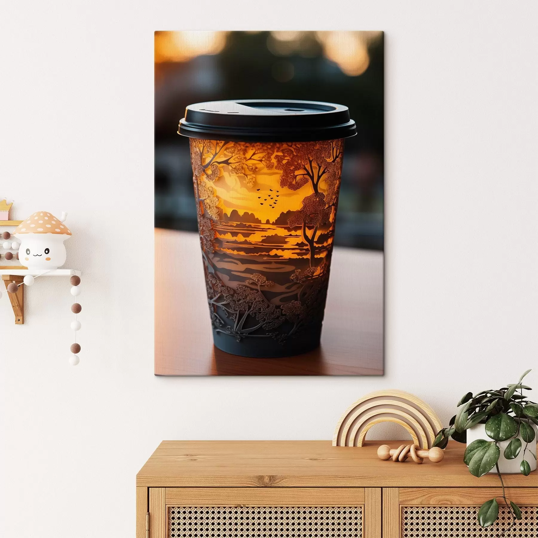 Fototapete Glas Kaffee mit Naturmotiv s46776