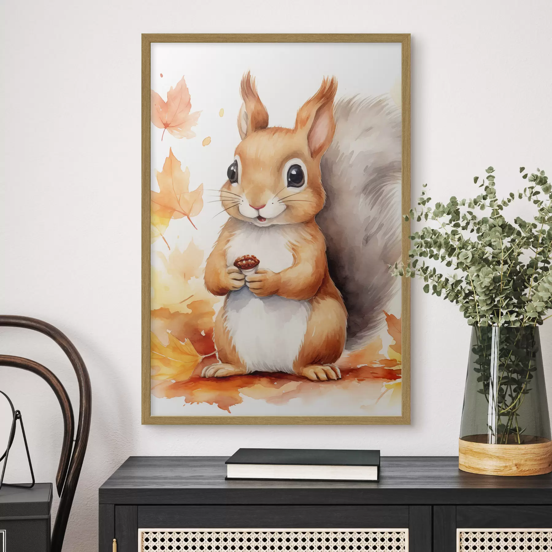 Fototapete Süßes Eichhörnchen, Aquarellimitation f46766