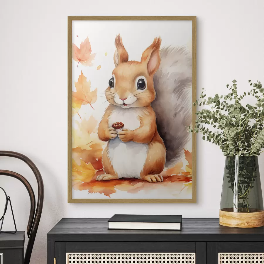 Fototapete Süßes Eichhörnchen, Aquarellimitation f46766