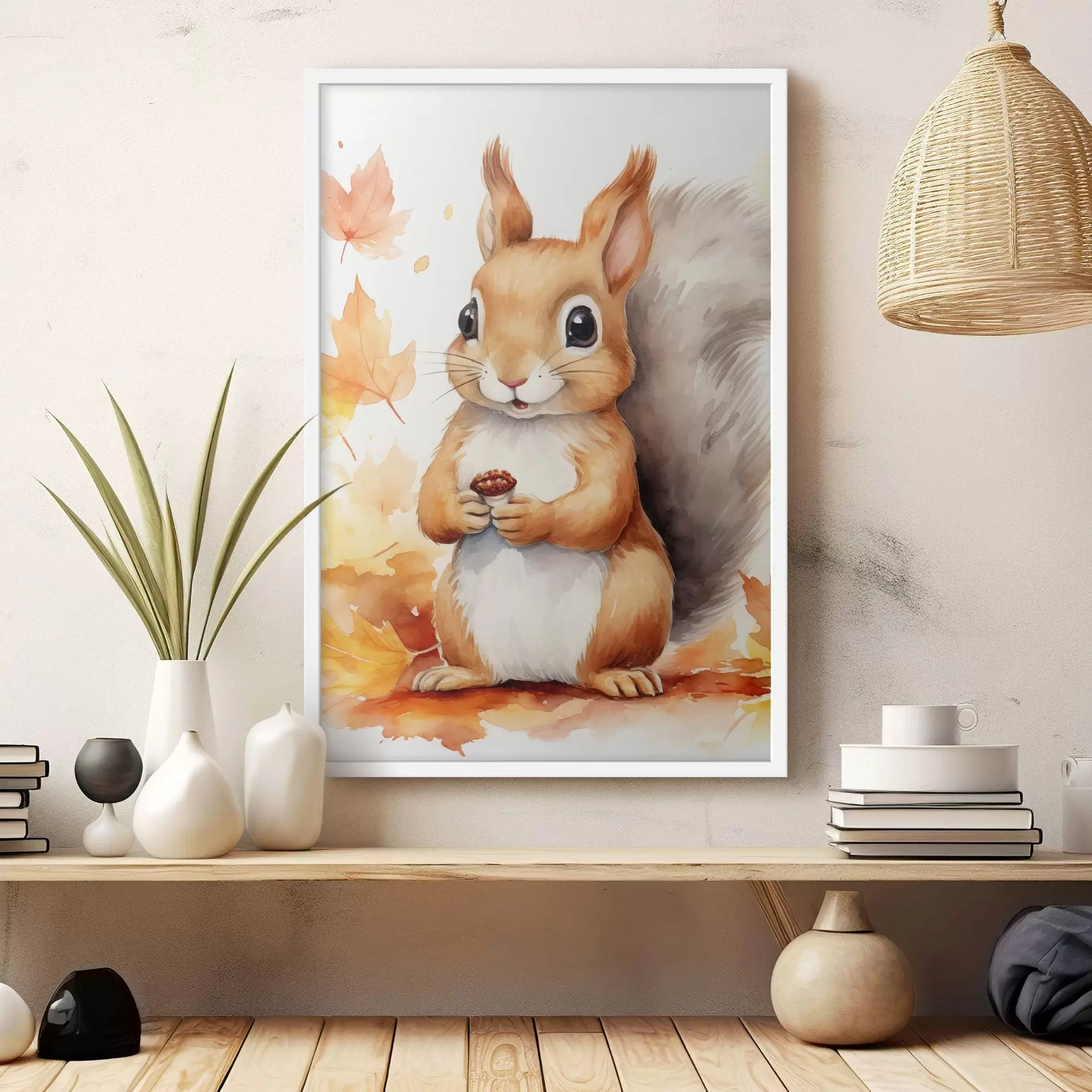 Fototapete Süßes Eichhörnchen, Aquarellimitation f46766