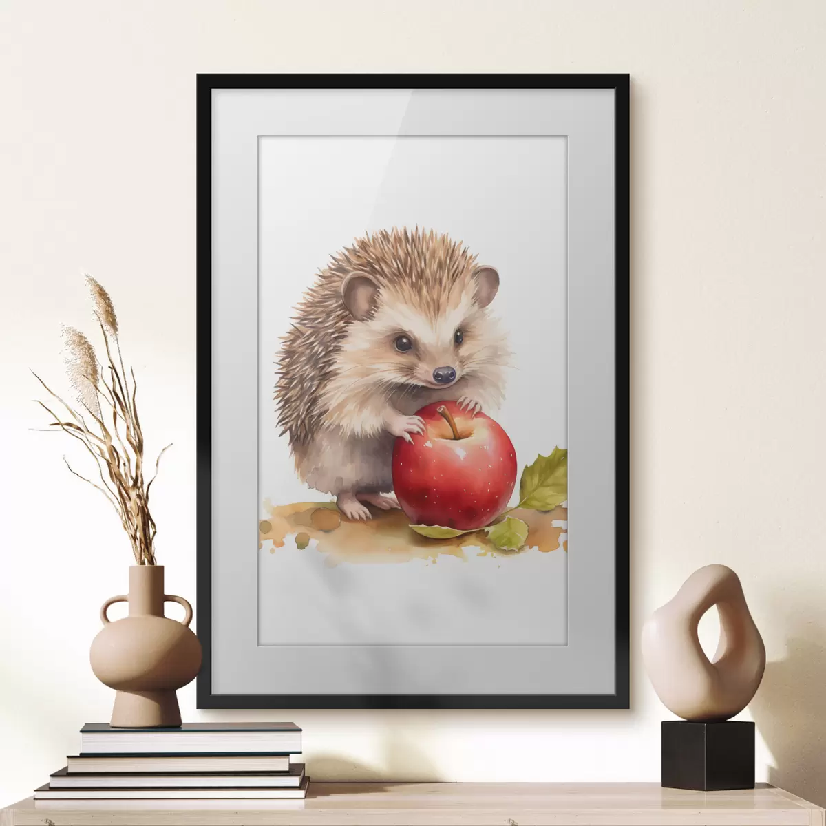 Poster Igel und Apfel, Aquarellimitation f46769