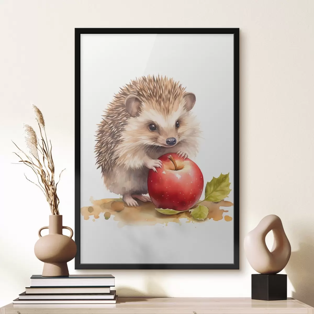 Poster Igel und Apfel, Aquarellimitation f46769