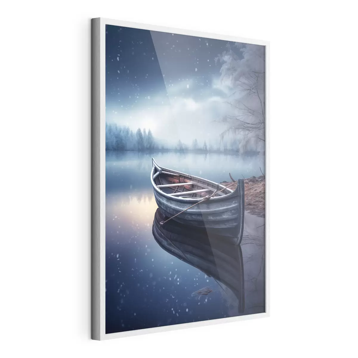 Poster Leeres Boot an einem winterlichen See f46773
