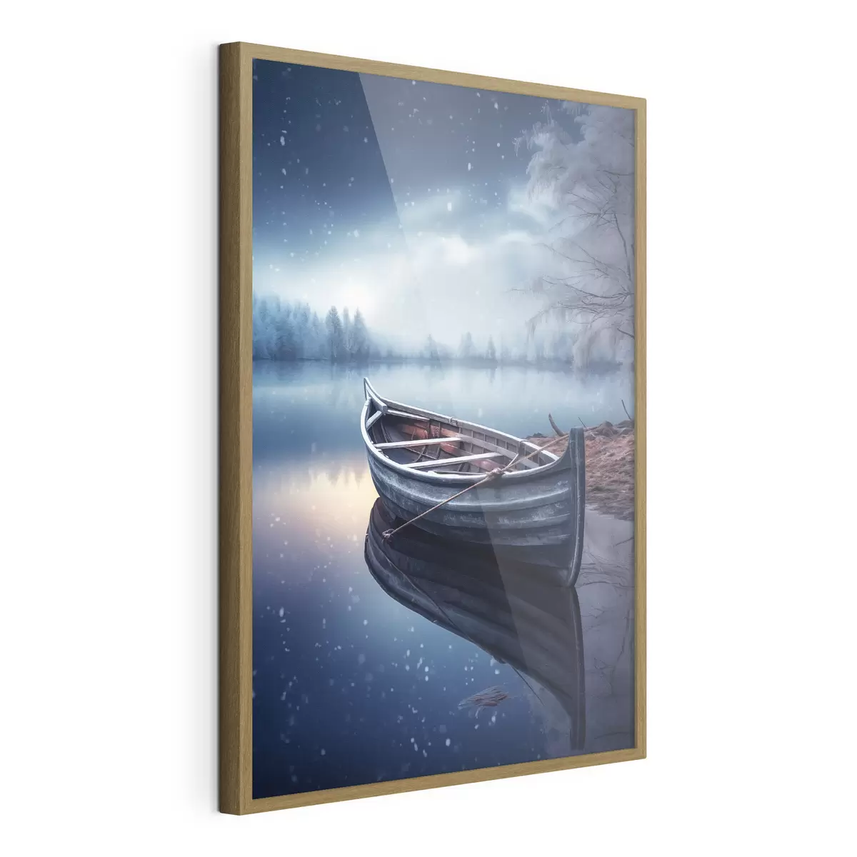 Poster Leeres Boot an einem winterlichen See f46773