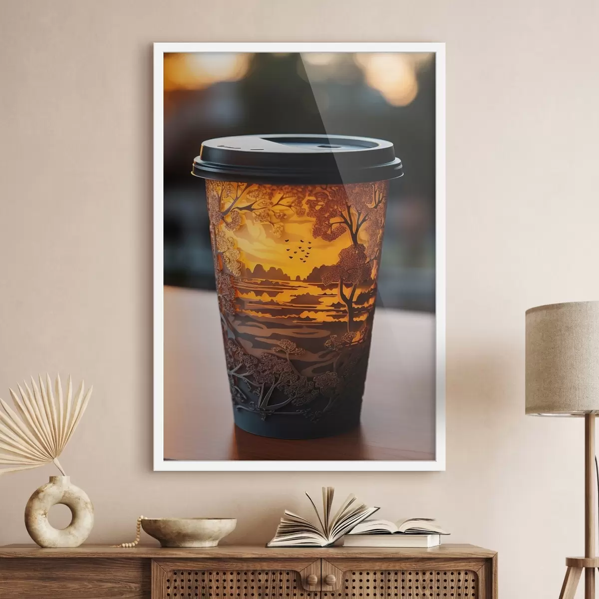 Poster Glas Kaffee mit Naturmotiv f46776