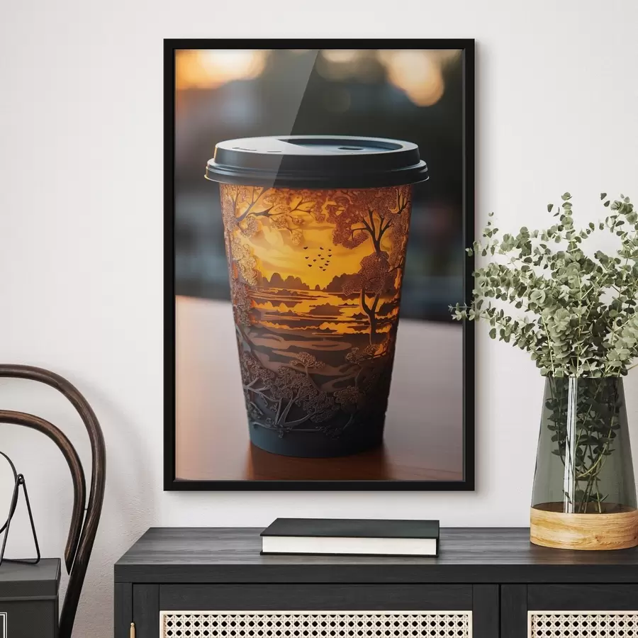 Fototapete Glas Kaffee mit Naturmotiv f46776