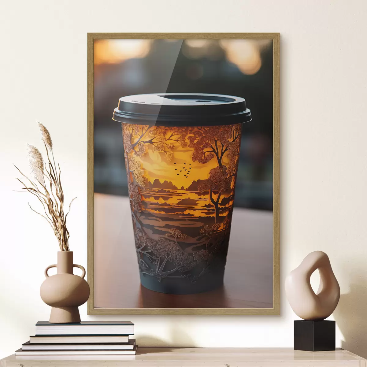 Poster Glas Kaffee mit Naturmotiv f46776