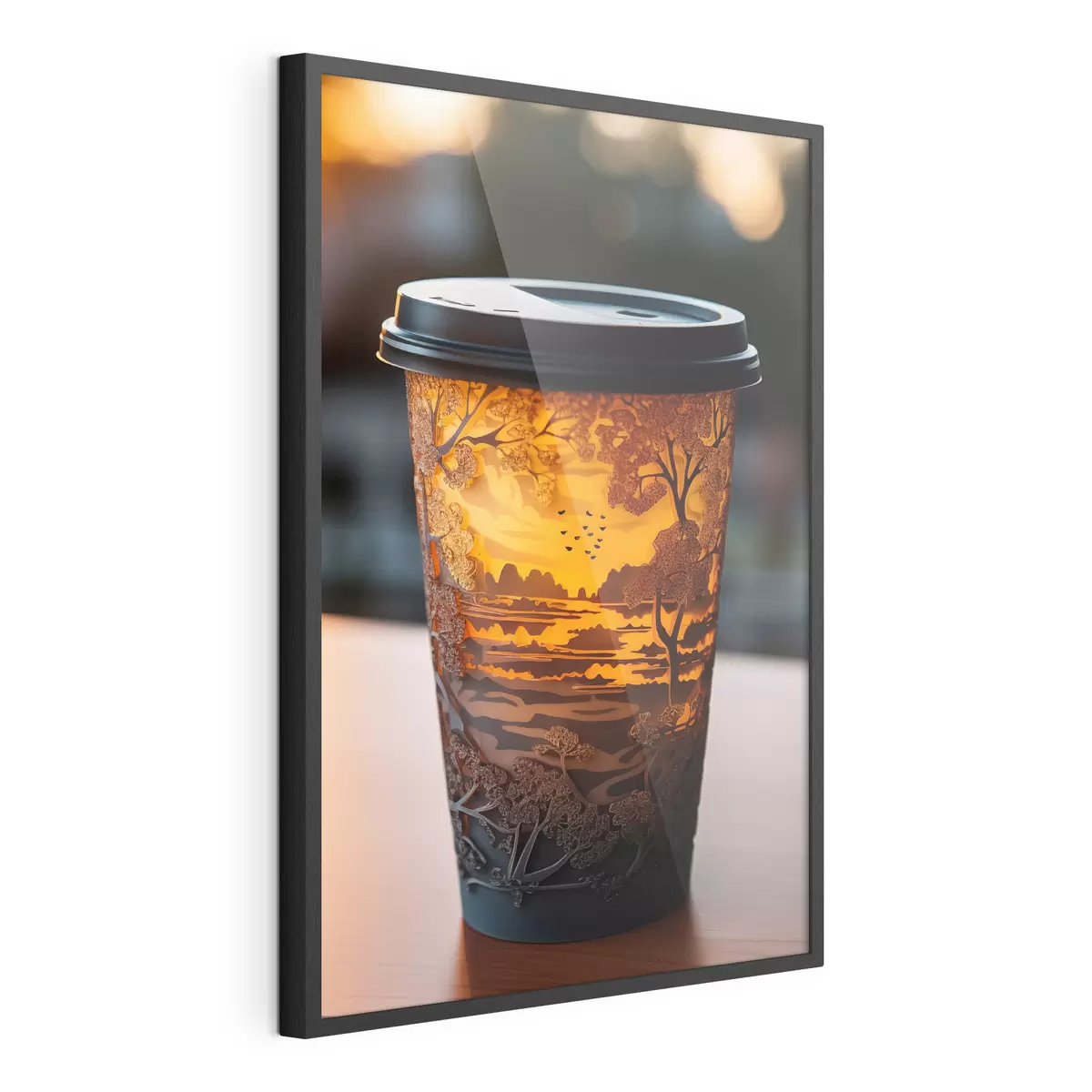 Poster Glas Kaffee mit Naturmotiv f46776
