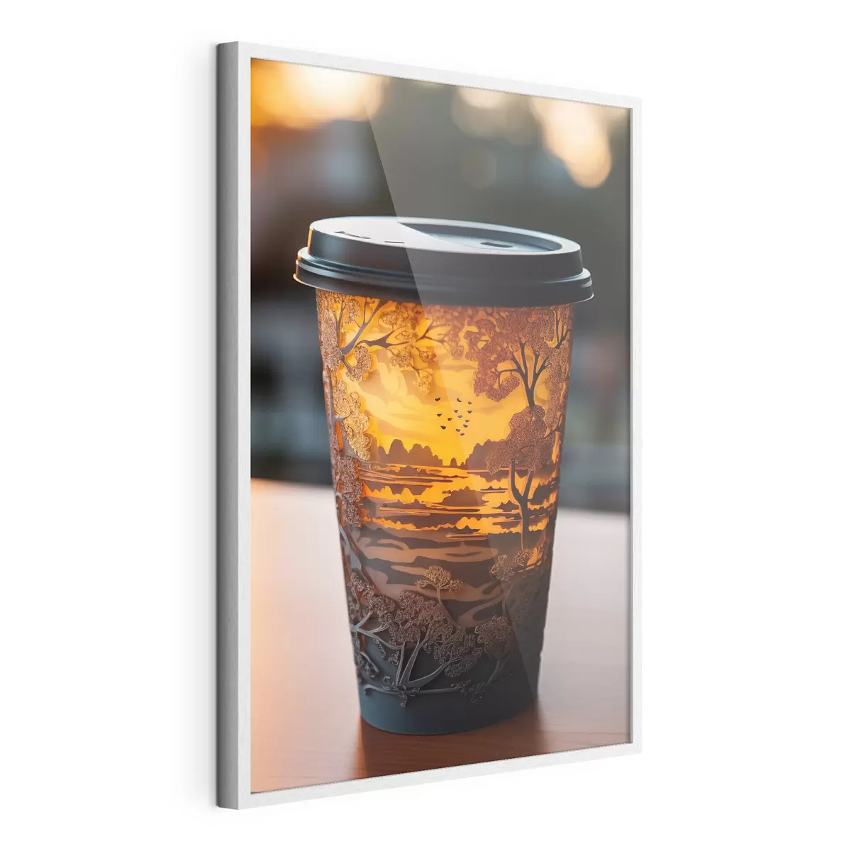 Poster Glas Kaffee mit Naturmotiv f46776