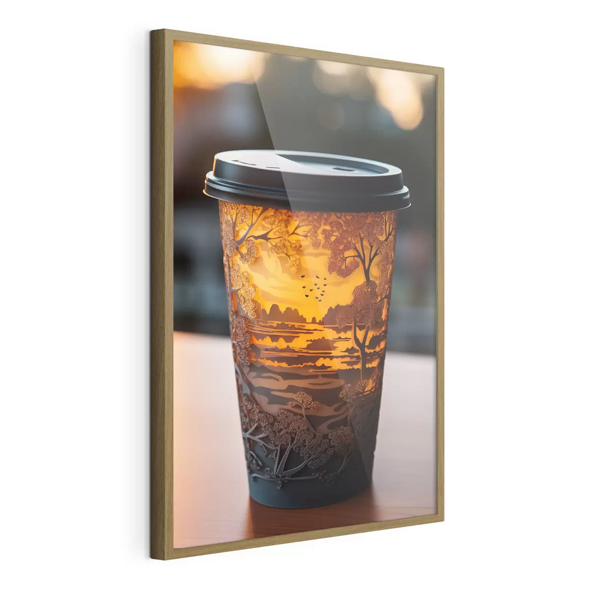 Poster Glas Kaffee mit Naturmotiv f46776