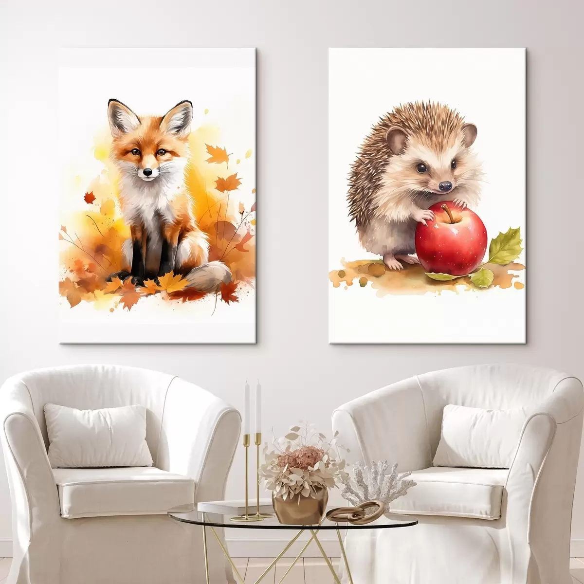 Fototapete Fuchs und Igel, Aquarellimitation m01050